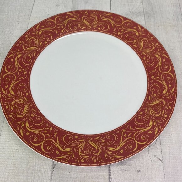 JC Penny Chris Madden MONTALIRA RED Gold Design Porcelain Dinner Plate Set 4 - Picture 6 of 16